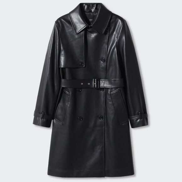 Mango Leather Effect Trench Coat - Picture 1 of 3